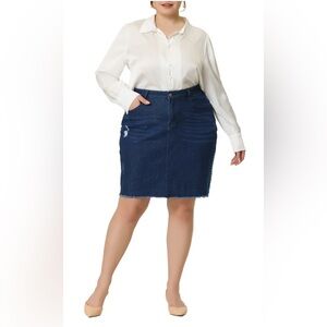 NWT WOMENS PLUS SIZE DENIM EMBROIDERED MIDI A-LINE DENIM SKIRT / 2X